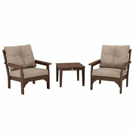 POLYWOOD Vineyard Mahogany / Spiced Burlap Deep Patio Set with Newport Table and Vineyard Chairs 633PWS4M1460